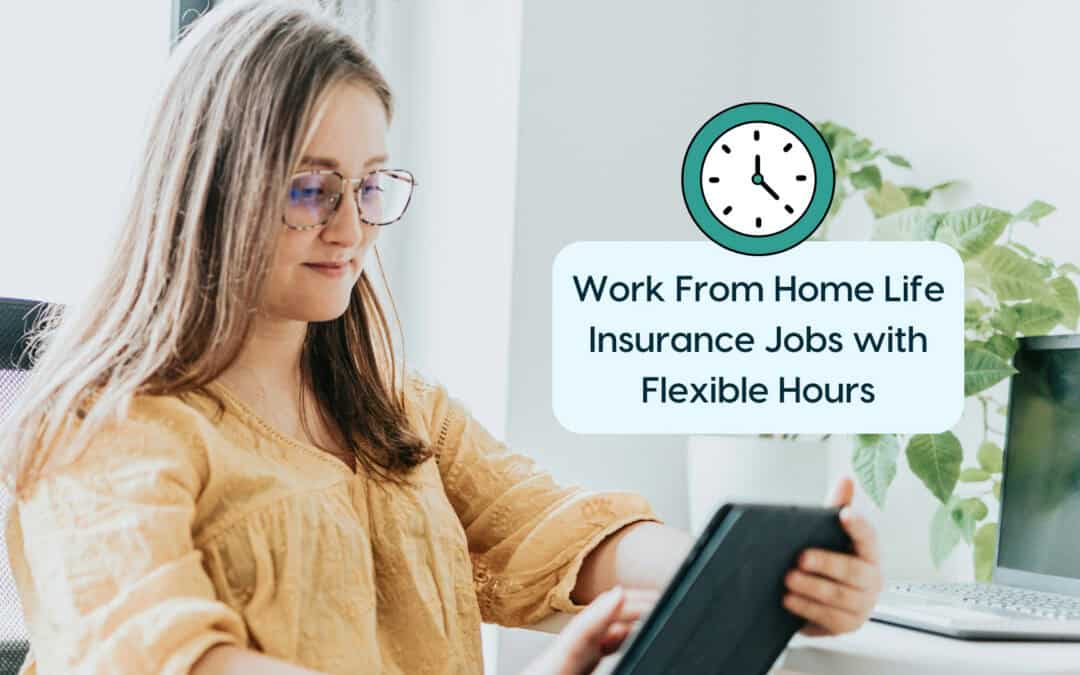 Woman using tablet with work from home insurance message.