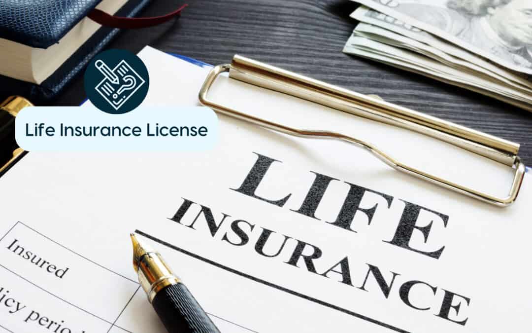Application for life insurance license with money and documents on desk.