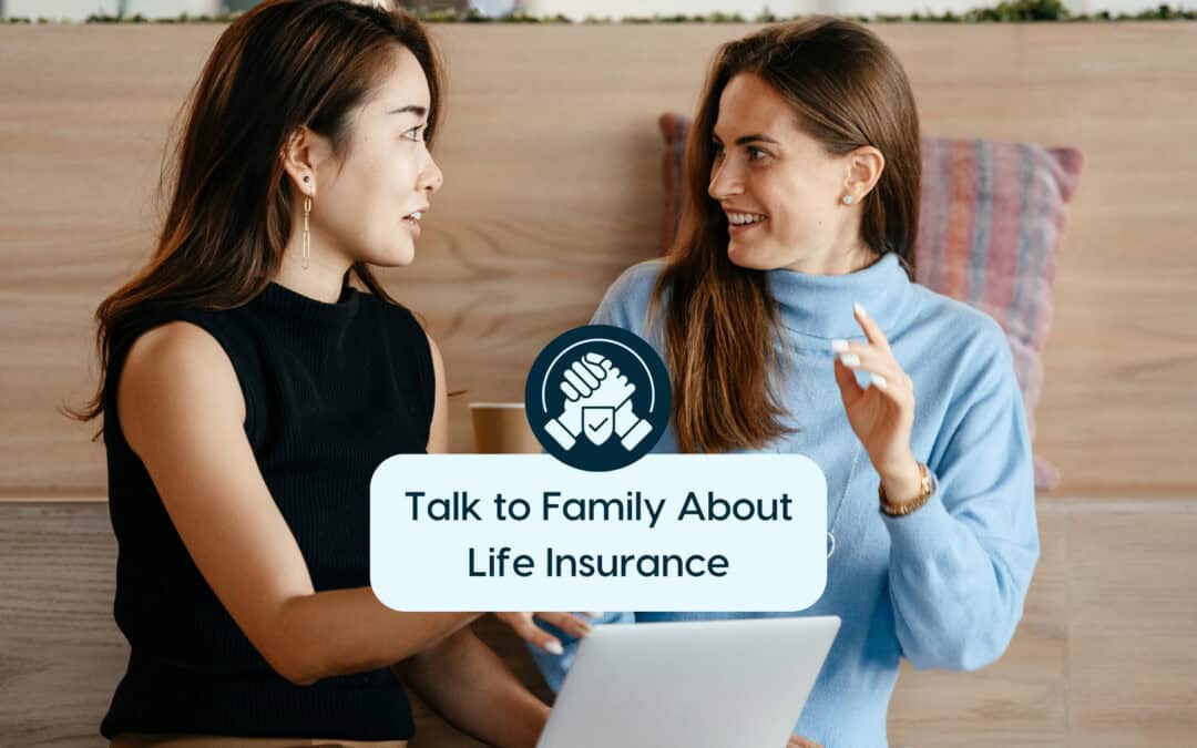 Two women discussing life insurance in a friendly setting.