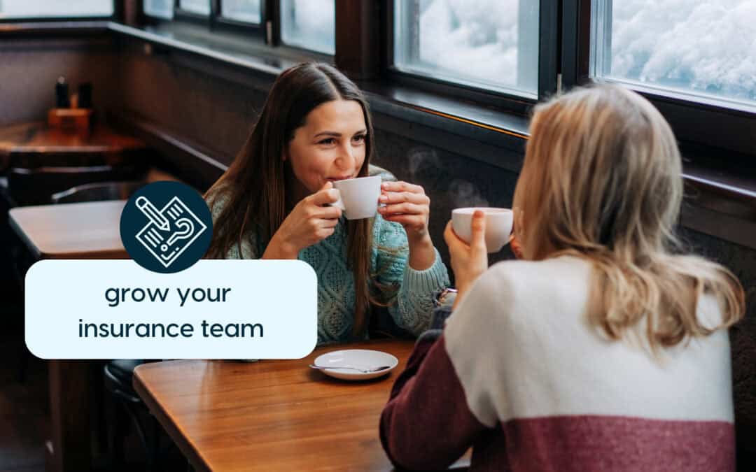 Two women having coffee discussing growing an insurance team.