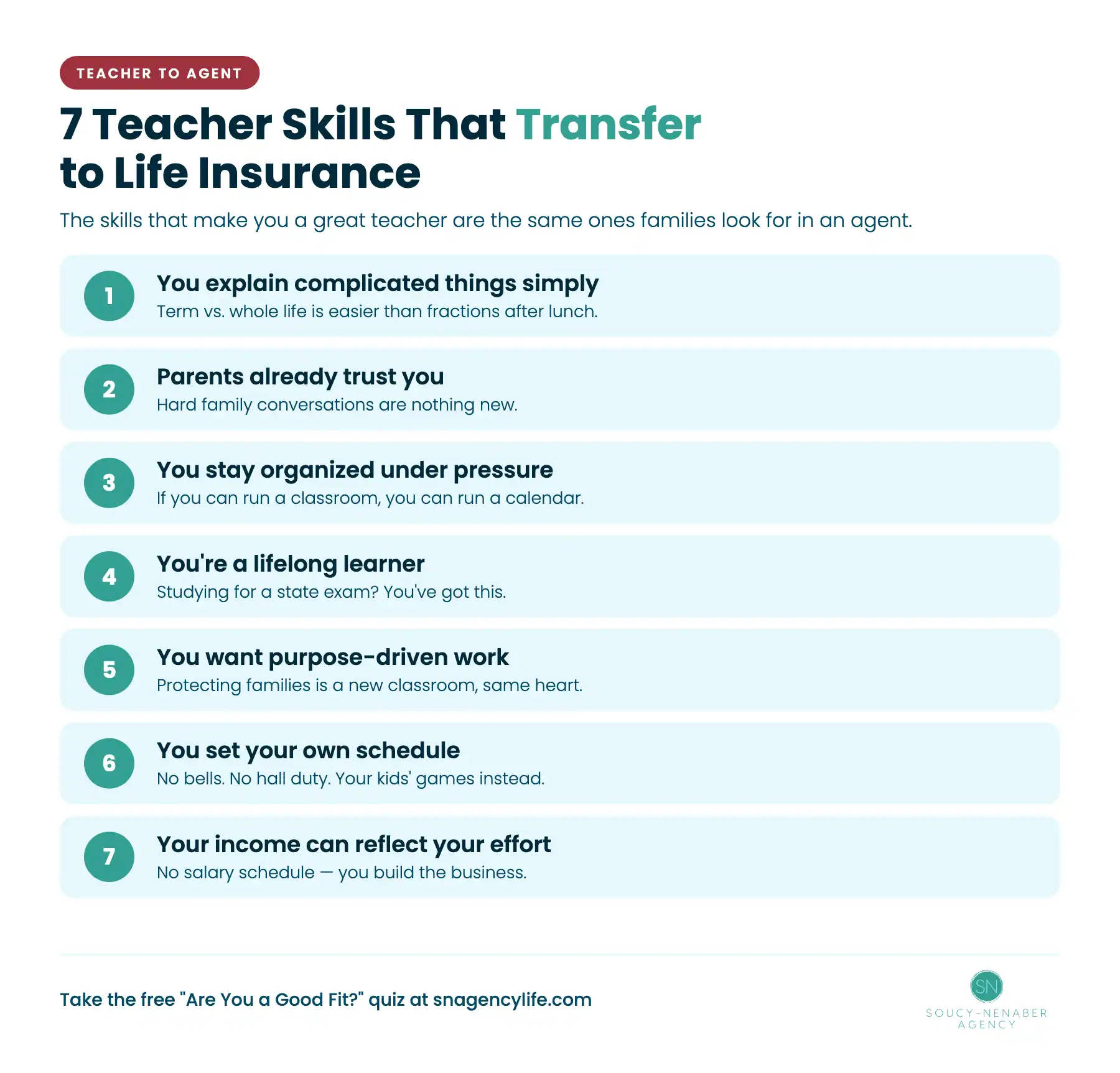 7 teacher skills that transfer to a teacher to life insurance agent career